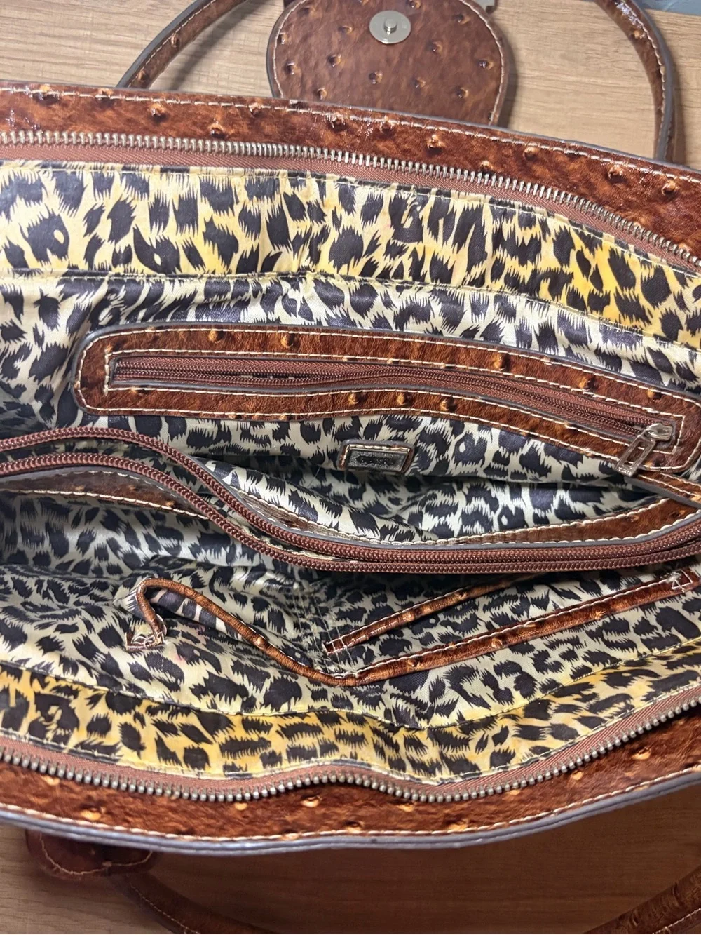 Vintage Y2K Guess Brown Faux Ostrich Shoulder Bag Purse Silver Hardware